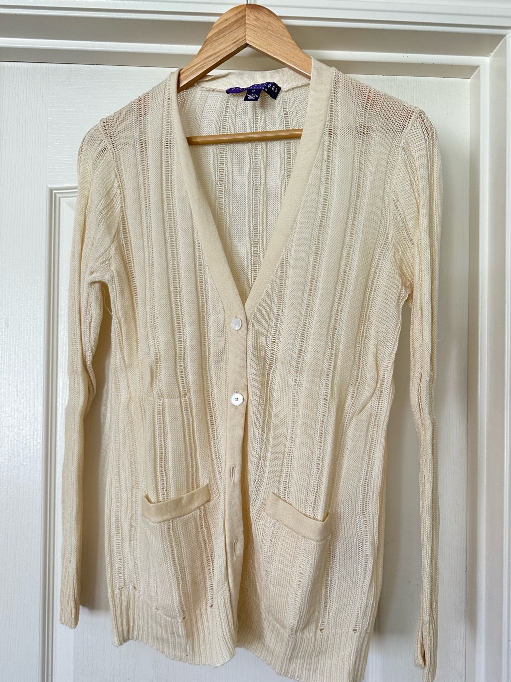 Ralph Lauren Collection Purple Label Cashmere Silk Ivory Knit Cardigan M